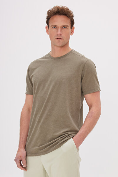 ALTINYILDIZ CLASSICS Men's Khaki Slim Fit Slim Fit Cotton Crew Neck T-Shirt