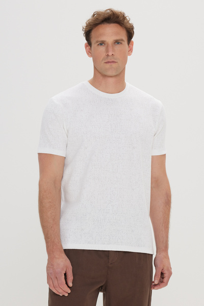 ALTINYILDIZ CLASSICS Tricou pentru bărbați, ecru, slim fit, din bumbac, cu de...