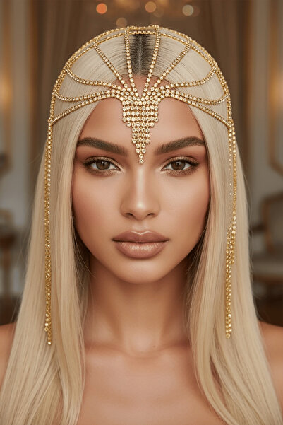 TAKIŞTIR Altın Renk Taş Detaylı Saç Aksesuarı/Kına Aksesuarı