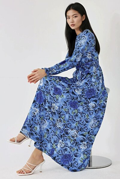 Hiccup Floral Pattern Long Sleeve Knitted Modest Dress
