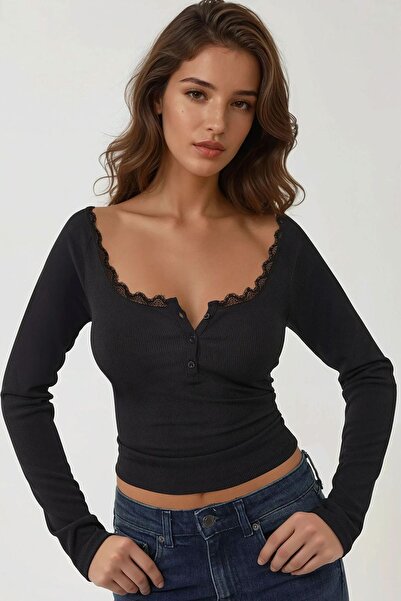 Hiccup Slim Fit long sleeve top with lace details