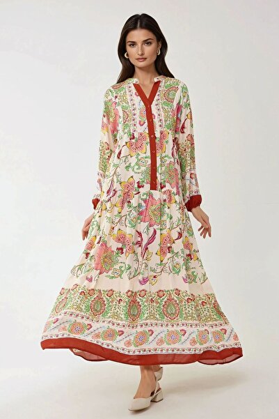 Hiccup Скромна рокля с дълъг ръкав и щампа от вискоза