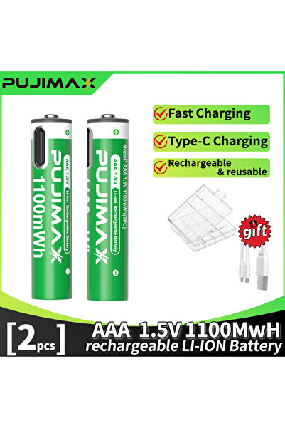 PUJIMAX 2 pcs rechargeable LI-ION batteries, compatible with TYPE-C data cabl...