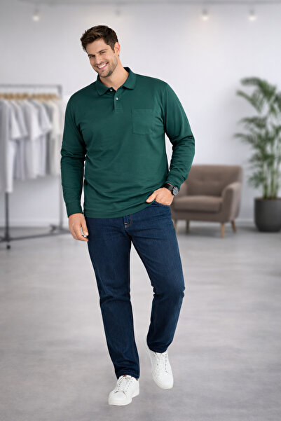 YAKAMEL Cămașă pentru bărbați, cu guler, din bumbac pieptănat, cu nasturi, mâ...