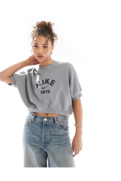 Nike Sportswear Collection Fleece Crew Cropped Short-Sleeve Bol Kalıp Gri Kad...