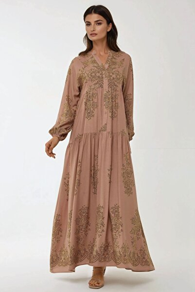 Hiccup Rochie maxi din viscon imprimat cu guler cămașă