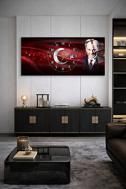 Olinpa KIRILMAZ CAM DUVAR SAATİ , HEM TABLO HEM SAAT AY YILDIZ VE ATATÜRK TEM...