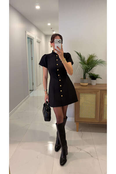 BİRCANÇİL Rochie Ertica cu detaliu cu nasturi din aur negru