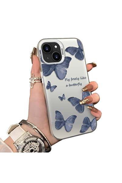ucuc iPhone 13/14 Uyumlu Sert Akrilik Arka Silikon Kenar Lens Koruma Kelebek ...