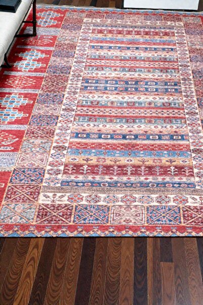 Zeora Home Authentic Anatolian Kilim |   Red Blue Ethnic Pattern |   Non-Slip...