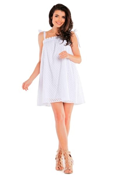 Awama Women's Dress, Cotton, White, L-XL