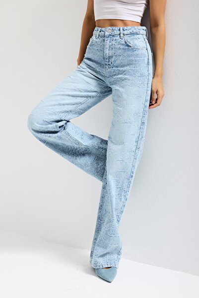 it's basic Women's Ice Denim Color 4S6-3 Straight Fit High Waist Special Fabr...