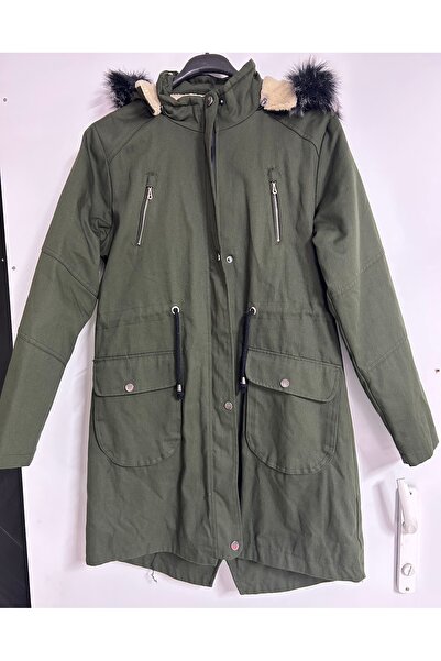 Hünkar Kadın Haki yeşil içi kürklü mont
