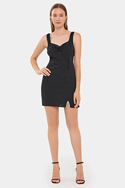 Hiccup Rochie mini fără mâneci cu dungi, detaliu cu fundă și crăpătură