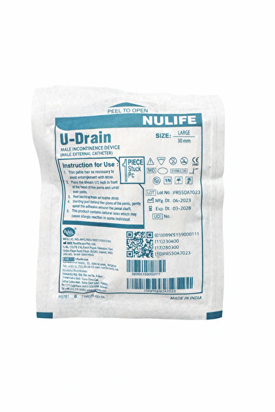 Nulife U-Drain Erkek İçin Prezervatifli İdrar Sondası 30 mm (Large) 1 Kutu 50...
