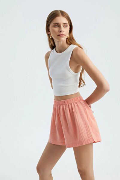 Hiccup High-waisted elasticated linen shorts