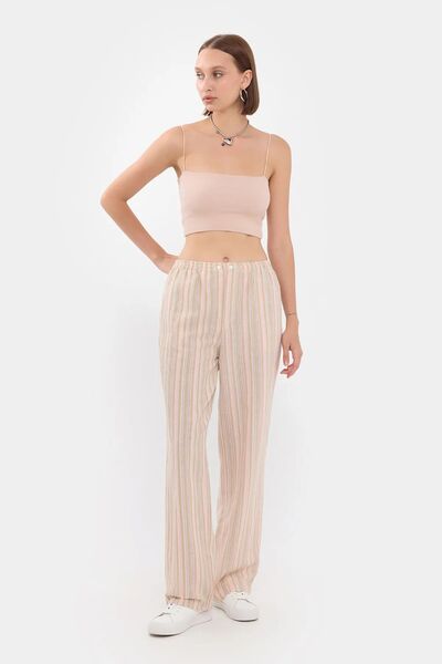 Hiccup Pantaloni țesuti cu talie înaltă, dungi, elastic în talie și nasturi