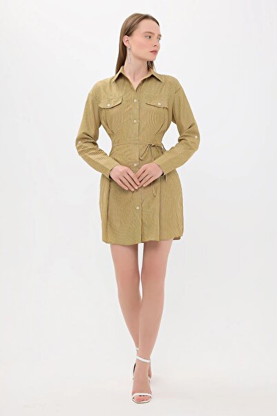 Hiccup Rochie mini țesută cu dungi și detalii cu nasturi