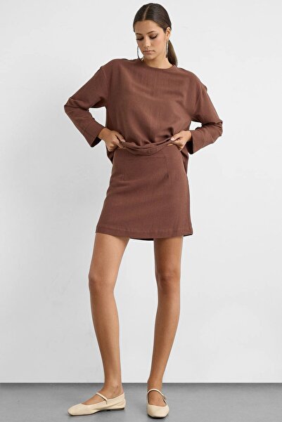 Hiccup Fustă maro ciocolatiu din amestec de in