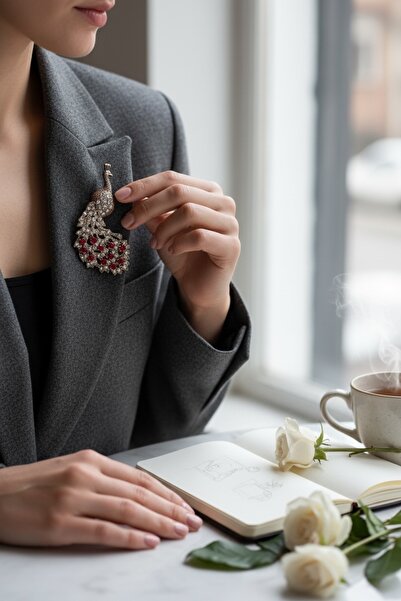 FAYRA ACCESSORIES Tavuskuşu Motif İğne Yaka Broş