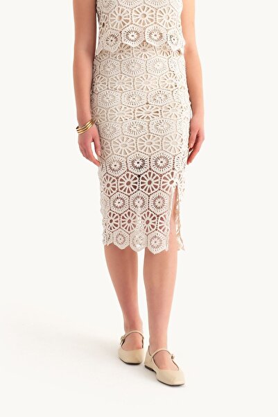 Hiccup Fustă croșetată cu talie medie și dantelă