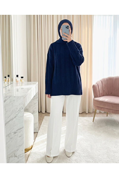 Modamorfo Half-High Collar Striped Patterned Soft Knitwear Sweater -Laci