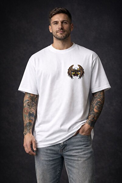 Me&On WEAR تيشيرت قطن فاخر 100% مطبوع شعار النسر الإمبراطوري، مقاس كبير للجنسين