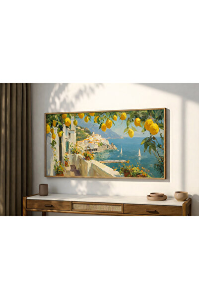 woodhomeworks Tek Parça Gerçek Ahşap Yatay Panorama Çerçeveli Tablo akdeniz e...