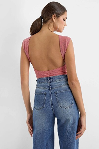 Hiccup Bluză cu spate deschis și lurex