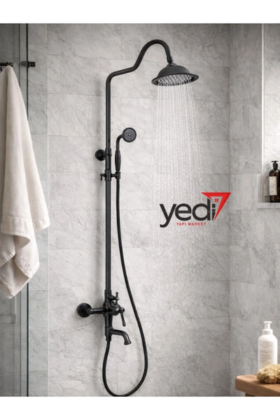 Fualora Rustik Banyo Duş Seti Pirinç Batarya Dahil Siyah