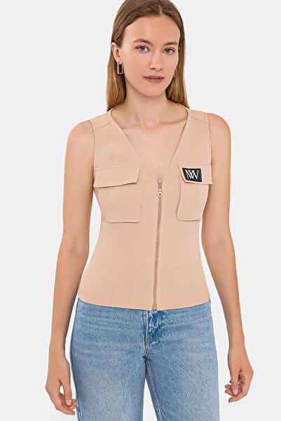 Hiccup Short vest with V-neck and zipper