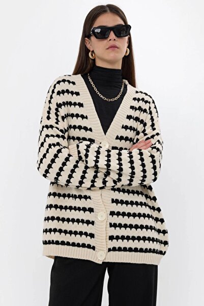 Hiccup Cardigan cu dungi supradimensionate și nasturi