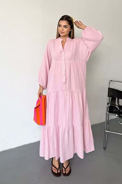 GİYSA Ženska duga haljina sa detaljnim dugmićima, jednodijelna, roze - 26Y 3007