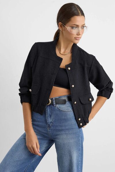 Hiccup Jachetă din tweed cu guler rotund și buzunar