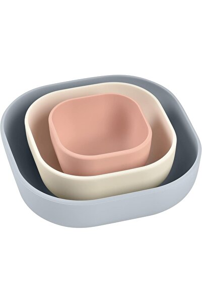 Béaba مجموعة من 3 أوعية سيليكون قابلة للتكديس (رمادي مخملي/قطني/وردي باهت)