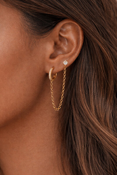 Sacce Scarves&Accessories Double Hoop Earrings with Chain Detail
