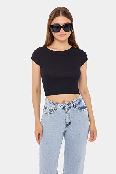 Hiccup Basic Round Neck Short Sleeve Crop Top