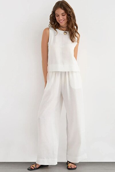 Hiccup Two-piece set, linen-look blouse and elastic-waist trousers