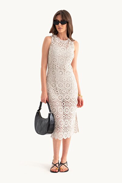 Hiccup Rochie midi cu guler rotund și dantelă croșetată