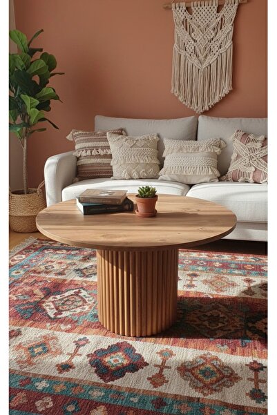 Kalafika Bohem Ptt Ahşap Ayak Naturel Renk Orta Sehpa-Çam Rengi Üst Tabla