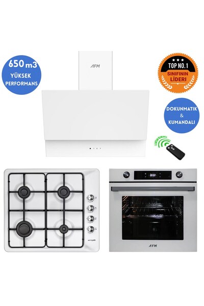 Eminçelik ve AFM TECH Markalı / ROVE Turbolu Emaye Ocak Beyaz Ankastre Set (3...