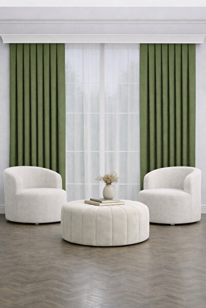 PerdeYap1980 Perdele de fundal cu un singur aripă, verde iarbă, 1/3 pliată în...