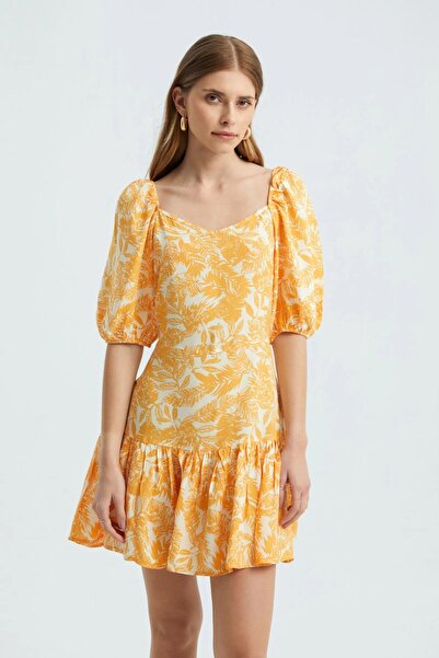 Hiccup Rochie mini cu imprimeu floral și decolteu în V, mâneci balon și volane