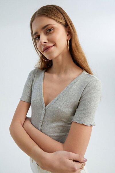 Hiccup V-Neck Short Sleeve Textured Top