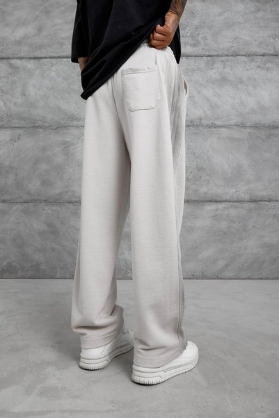 NOMARC Men's Sweatpants with Sprayed Stripes Cream Oversize Baggy Loose Fit 3 Yarns Without Ruffles