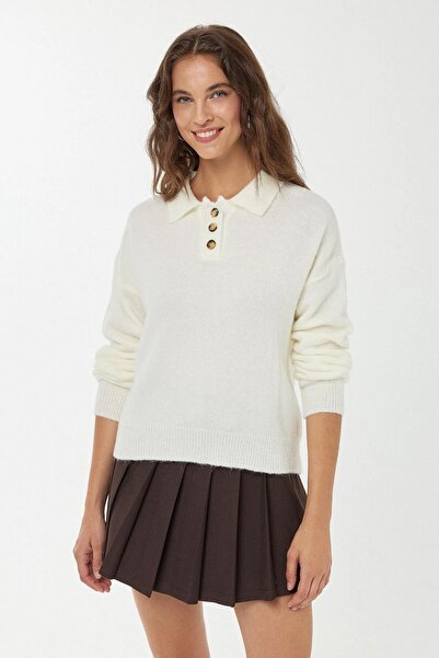 Hiccup Pulover tricotat cu guler cu nasturi