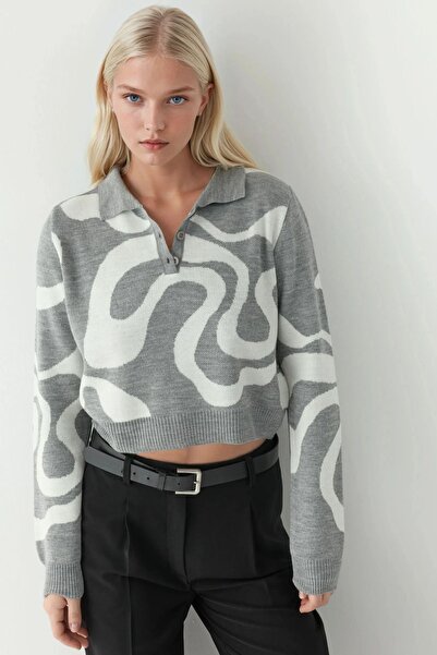 Hiccup Knitted sweater with polo collar and jacquard