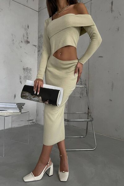 Hiccup Rochie maxi mulată, tricotată, cu un umăr, decupată asimetric,