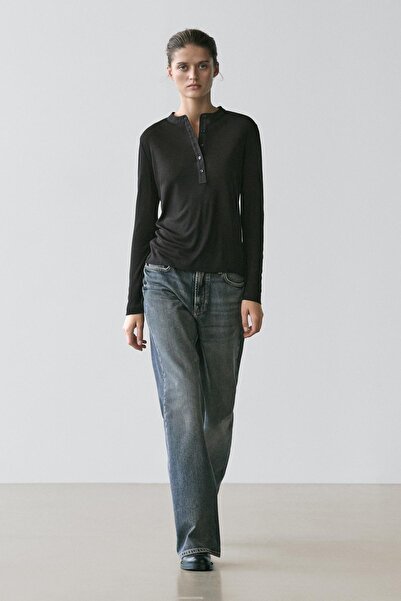 Massimo Dutti Yünlü düğmeli yaka tişört