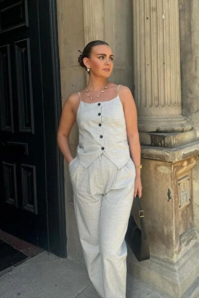 Hiccup Top cu nasturi cu bretele subțiri gri